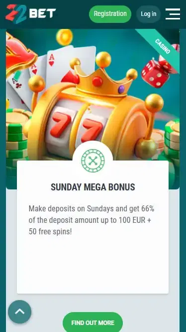 22bet Sunday Mega Bonus Page