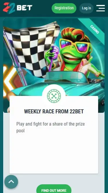 22bet Weekly Race Bonus Page